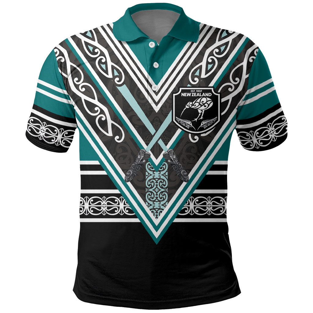 New Zealand Maori Rugby Custom Polo Shirt Aotearoa Koru Geometric - Oceanic Color