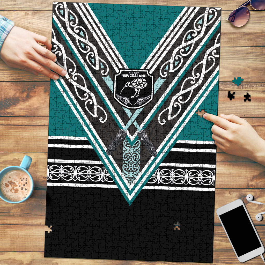 New Zealand Maori Rugby Puzzle Aotearoa Koru Geometric - Oceanic Color