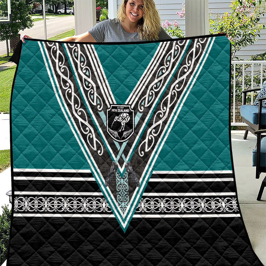 New Zealand Maori Rugby Quilt Aotearoa Koru Geometric - Oceanic Color