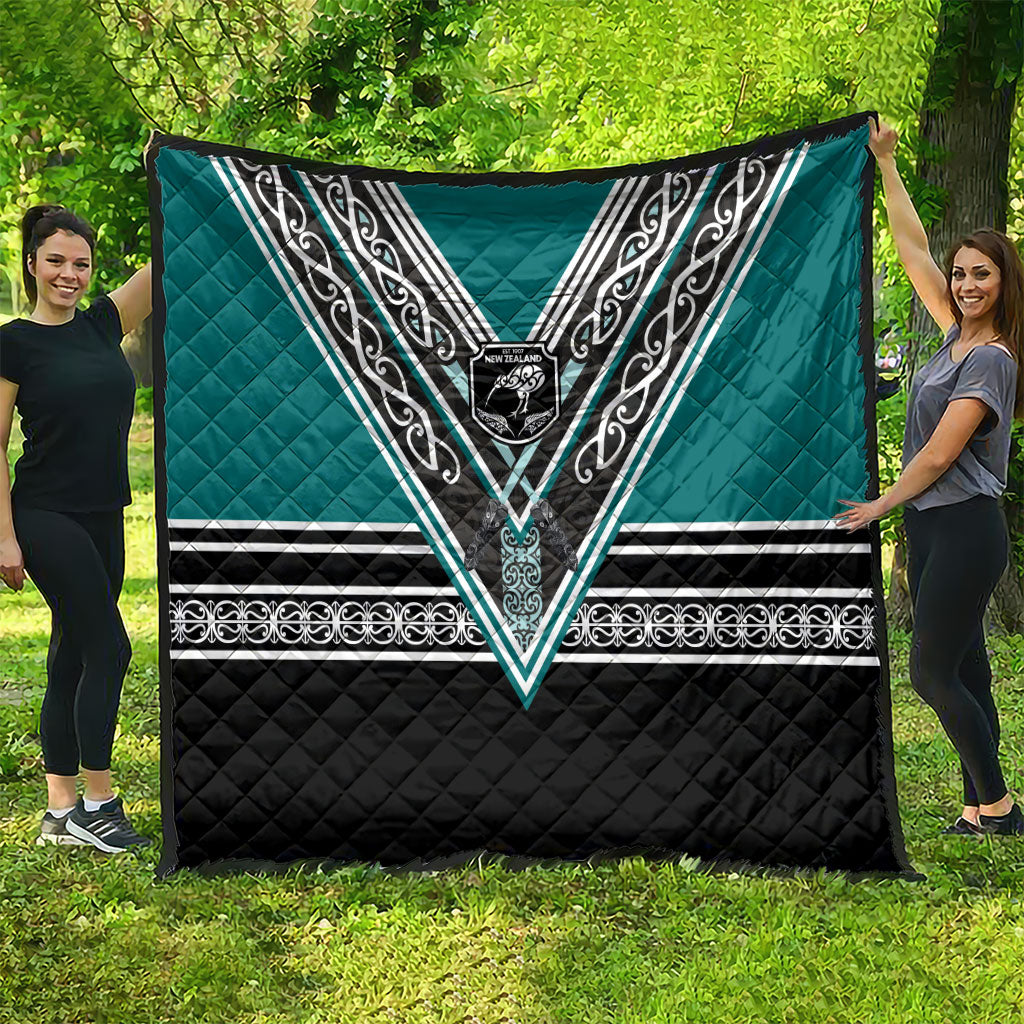 New Zealand Maori Rugby Quilt Aotearoa Koru Geometric - Oceanic Color