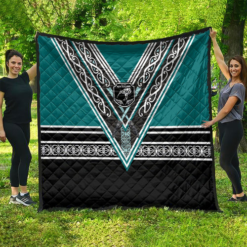 New Zealand Maori Rugby Quilt Aotearoa Koru Geometric - Oceanic Color