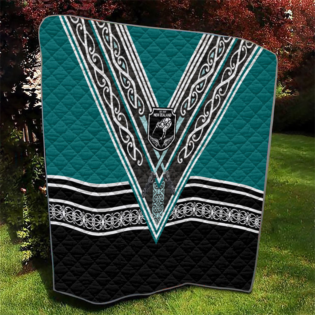 New Zealand Maori Rugby Quilt Aotearoa Koru Geometric - Oceanic Color
