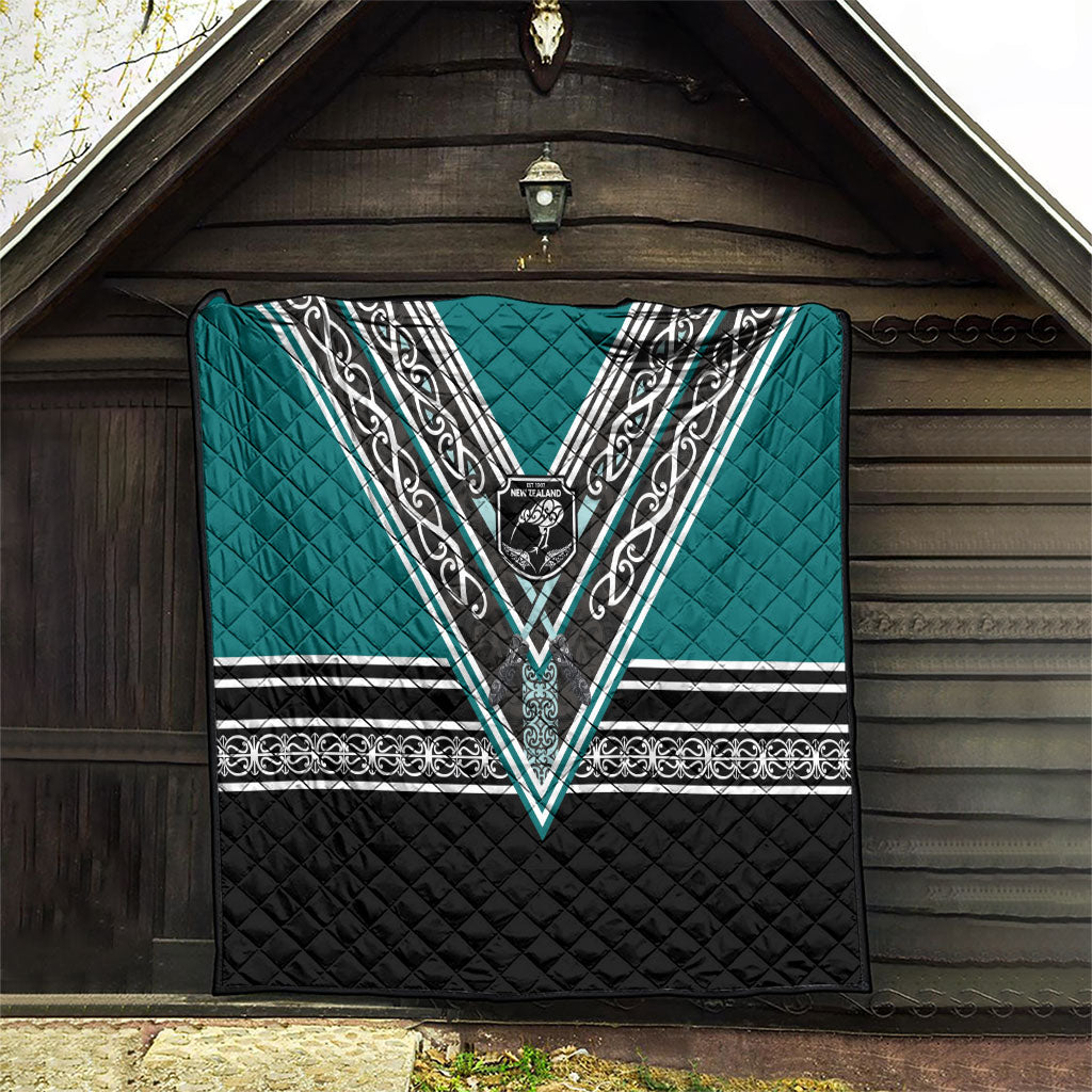 New Zealand Maori Rugby Quilt Aotearoa Koru Geometric - Oceanic Color