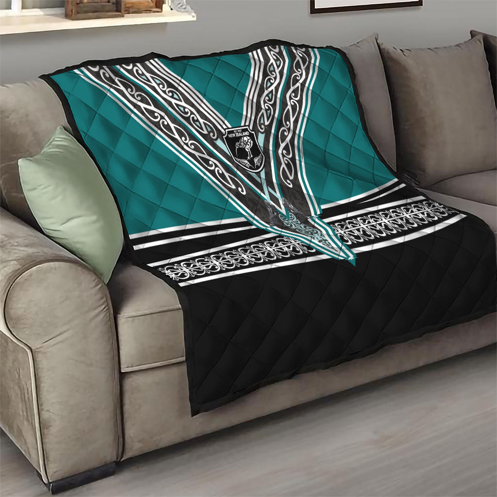 New Zealand Maori Rugby Quilt Aotearoa Koru Geometric - Oceanic Color