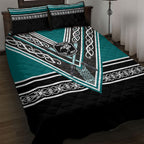 New Zealand Maori Rugby Quilt Bed Set Aotearoa Koru Geometric - Oceanic Color