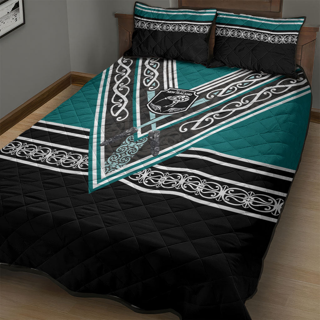 New Zealand Maori Rugby Quilt Bed Set Aotearoa Koru Geometric - Oceanic Color