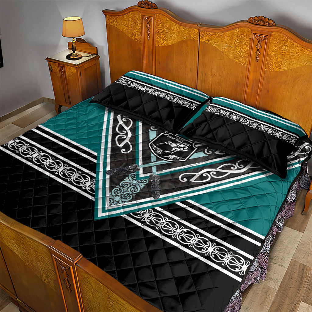 New Zealand Maori Rugby Quilt Bed Set Aotearoa Koru Geometric - Oceanic Color