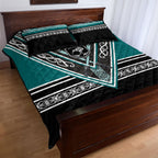 New Zealand Maori Rugby Quilt Bed Set Aotearoa Koru Geometric - Oceanic Color