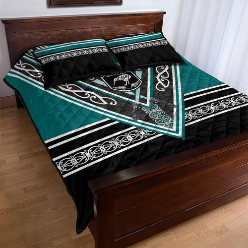 New Zealand Maori Rugby Quilt Bed Set Aotearoa Koru Geometric - Oceanic Color