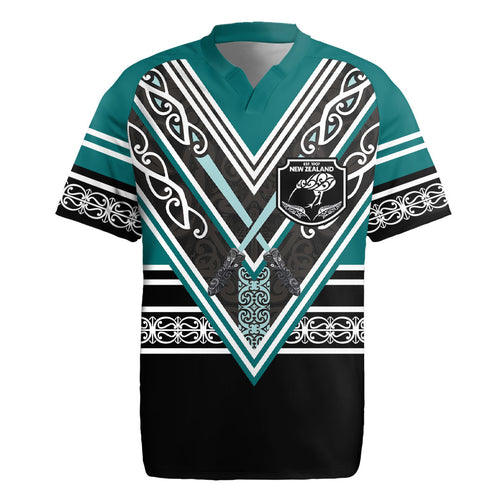 New Zealand Maori Rugby Custom Rugby Jersey Aotearoa Koru Geometric - Oceanic Color