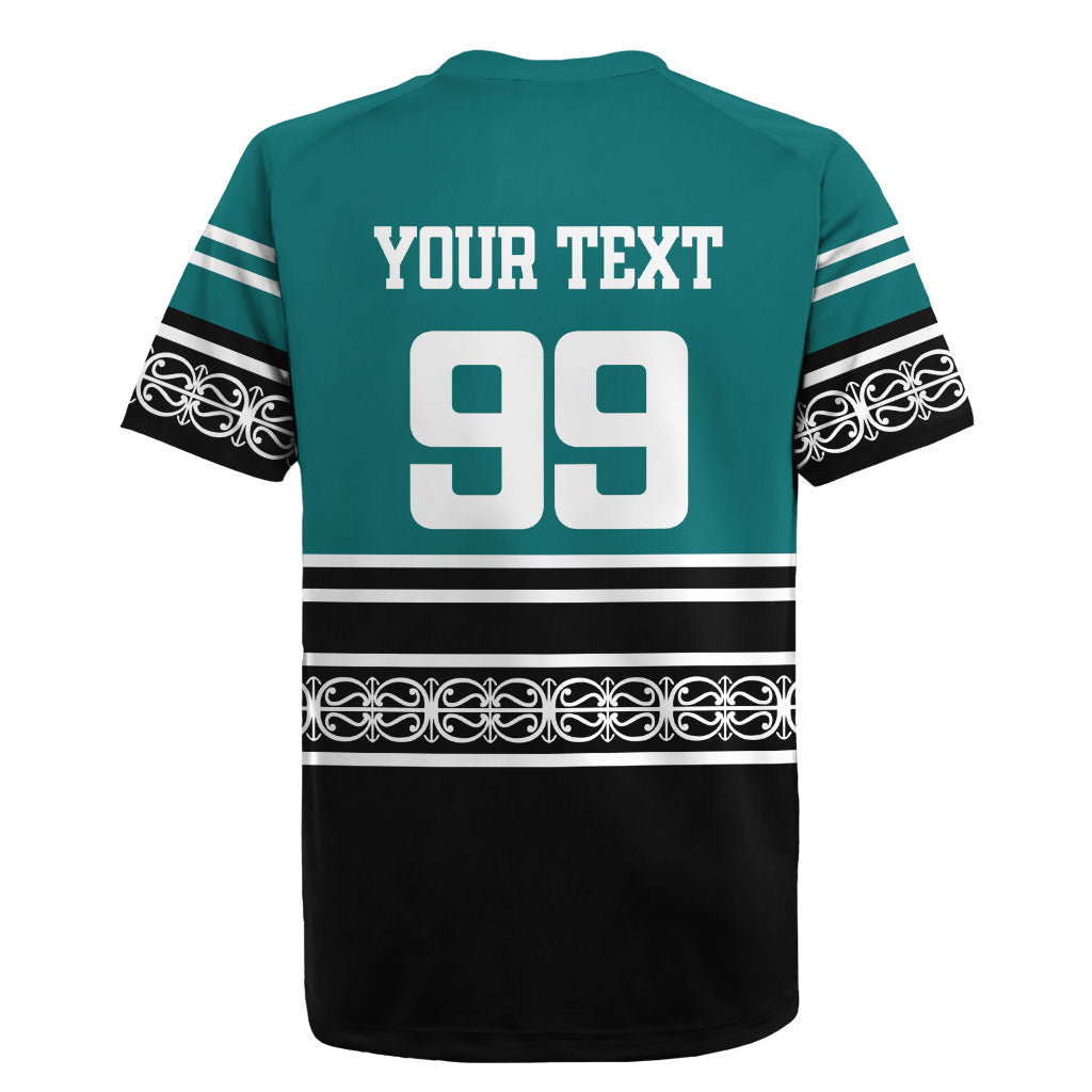 New Zealand Maori Rugby Custom Rugby Jersey Aotearoa Koru Geometric - Oceanic Color