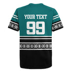 New Zealand Maori Rugby Custom Rugby Jersey Aotearoa Koru Geometric - Oceanic Color