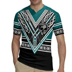 New Zealand Maori Rugby Custom Rugby Jersey Aotearoa Koru Geometric - Oceanic Color