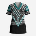 New Zealand Maori Rugby Custom Scrub Top Aotearoa Koru Geometric - Oceanic Color