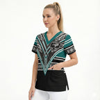 New Zealand Maori Rugby Custom Scrub Top Aotearoa Koru Geometric - Oceanic Color