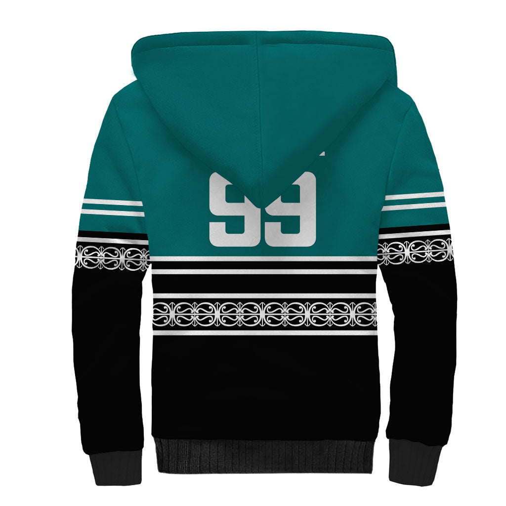 New Zealand Maori Rugby Custom Sherpa Hoodie Aotearoa Koru Geometric - Oceanic Color