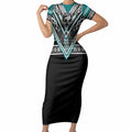 New Zealand Maori Rugby Custom Short Sleeve Bodycon Dress Aotearoa Koru Geometric - Oceanic Color