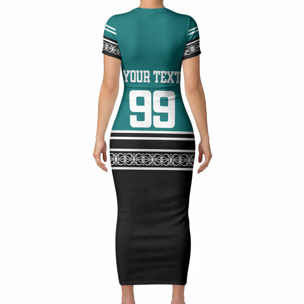 New Zealand Maori Rugby Custom Short Sleeve Bodycon Dress Aotearoa Koru Geometric - Oceanic Color