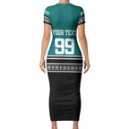 New Zealand Maori Rugby Custom Short Sleeve Bodycon Dress Aotearoa Koru Geometric - Oceanic Color