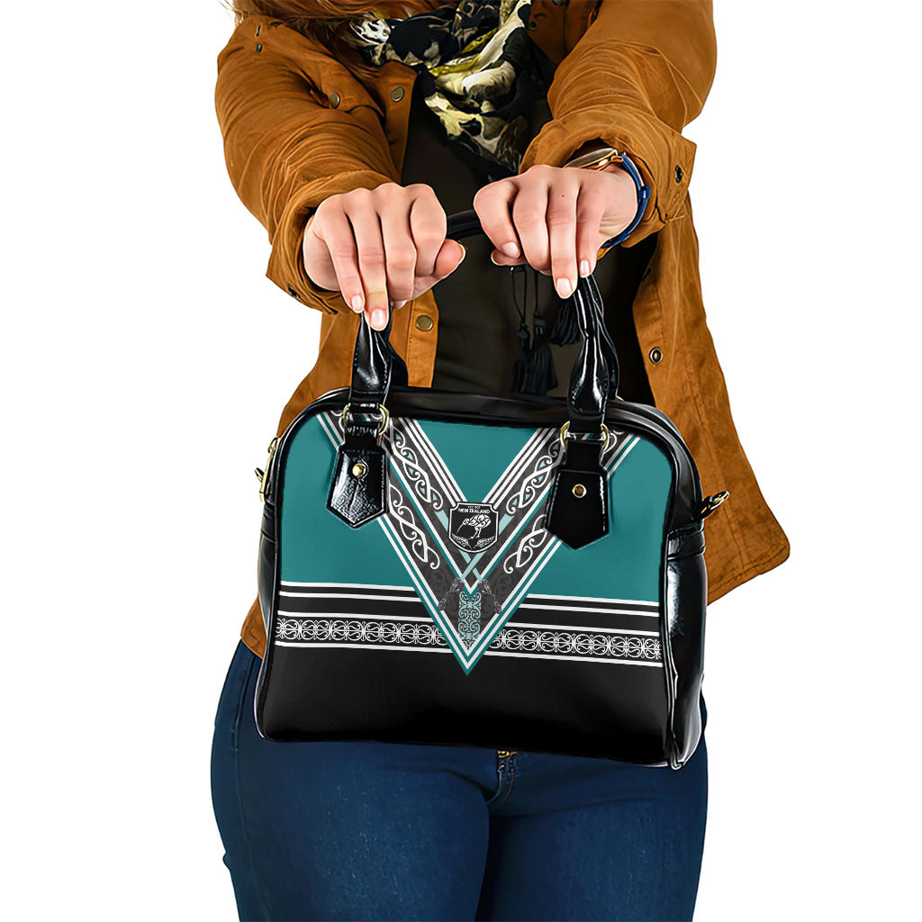 New Zealand Maori Rugby Shoulder Handbag Aotearoa Koru Geometric - Oceanic Color