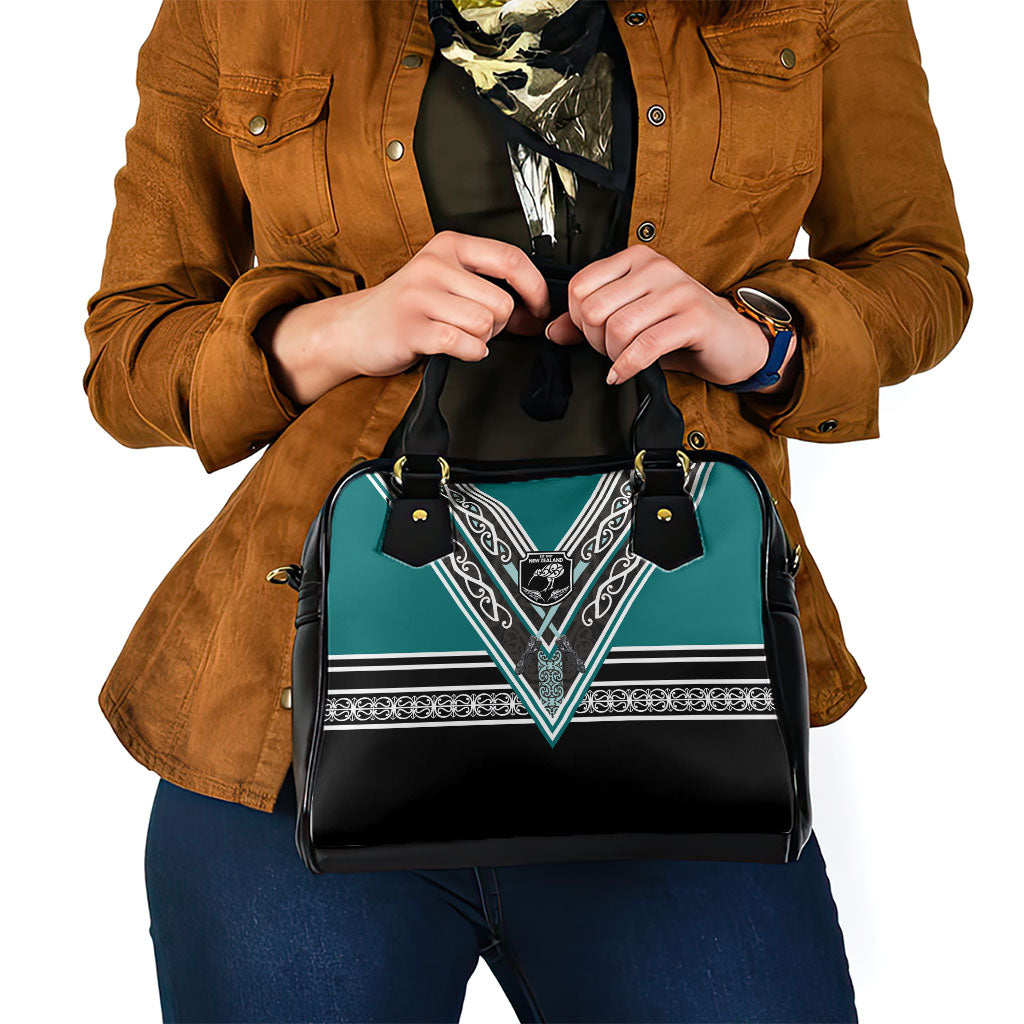 New Zealand Maori Rugby Shoulder Handbag Aotearoa Koru Geometric - Oceanic Color