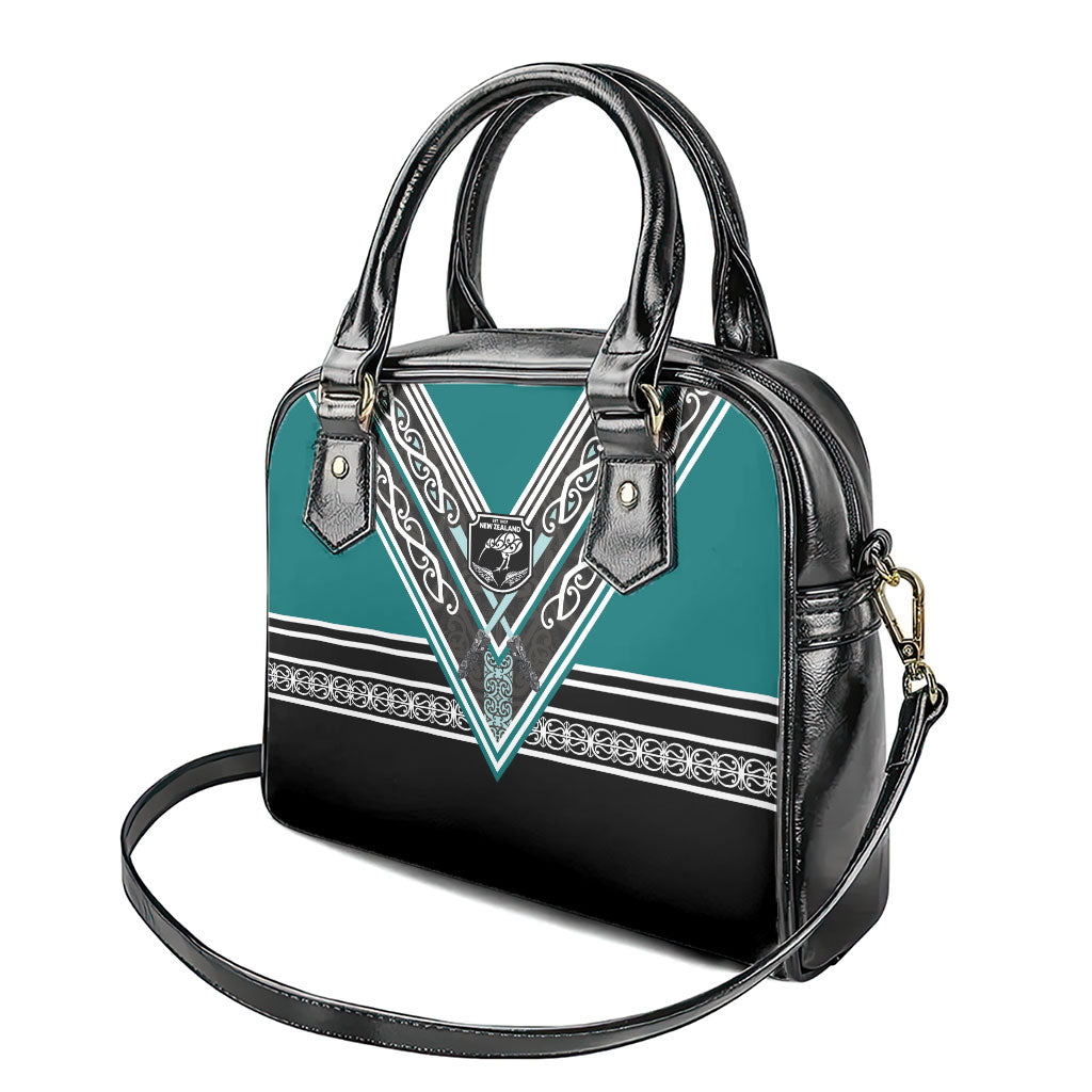 New Zealand Maori Rugby Shoulder Handbag Aotearoa Koru Geometric - Oceanic Color