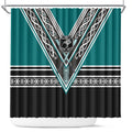 New Zealand Maori Rugby Shower Curtain Aotearoa Koru Geometric - Oceanic Color