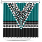 New Zealand Maori Rugby Shower Curtain Aotearoa Koru Geometric - Oceanic Color