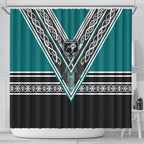 New Zealand Maori Rugby Shower Curtain Aotearoa Koru Geometric - Oceanic Color