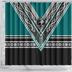 New Zealand Maori Rugby Shower Curtain Aotearoa Koru Geometric - Oceanic Color