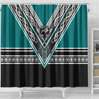 New Zealand Maori Rugby Shower Curtain Aotearoa Koru Geometric - Oceanic Color