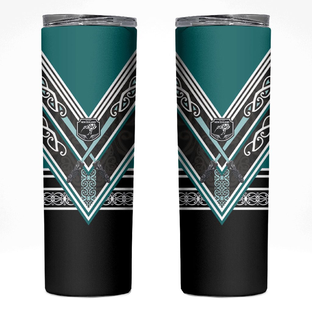 New Zealand Maori Rugby Skinny Tumbler Aotearoa Koru Geometric - Oceanic Color