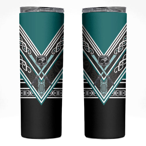 New Zealand Maori Rugby Skinny Tumbler Aotearoa Koru Geometric - Oceanic Color