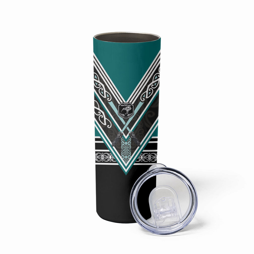 New Zealand Maori Rugby Skinny Tumbler Aotearoa Koru Geometric - Oceanic Color