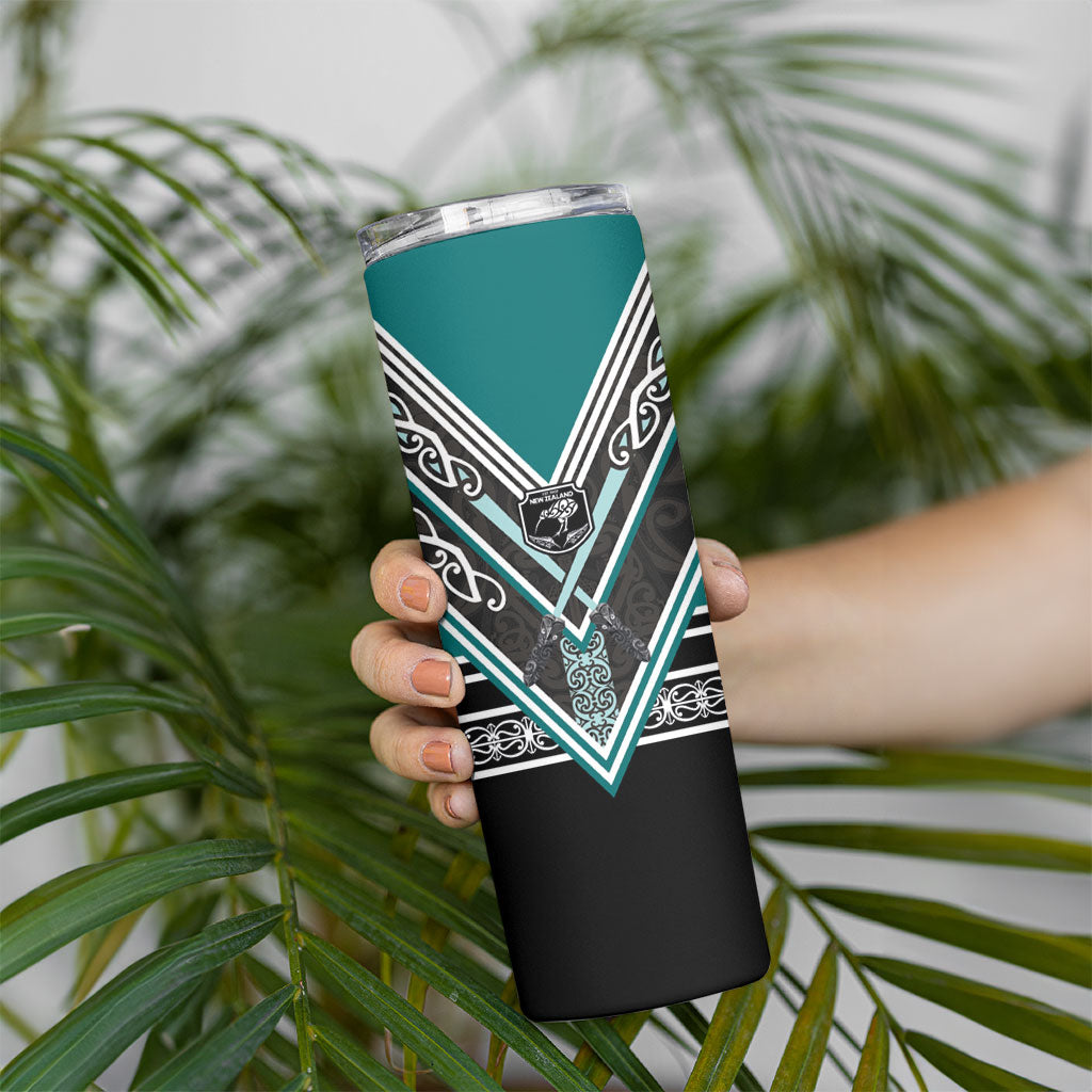 New Zealand Maori Rugby Skinny Tumbler Aotearoa Koru Geometric - Oceanic Color