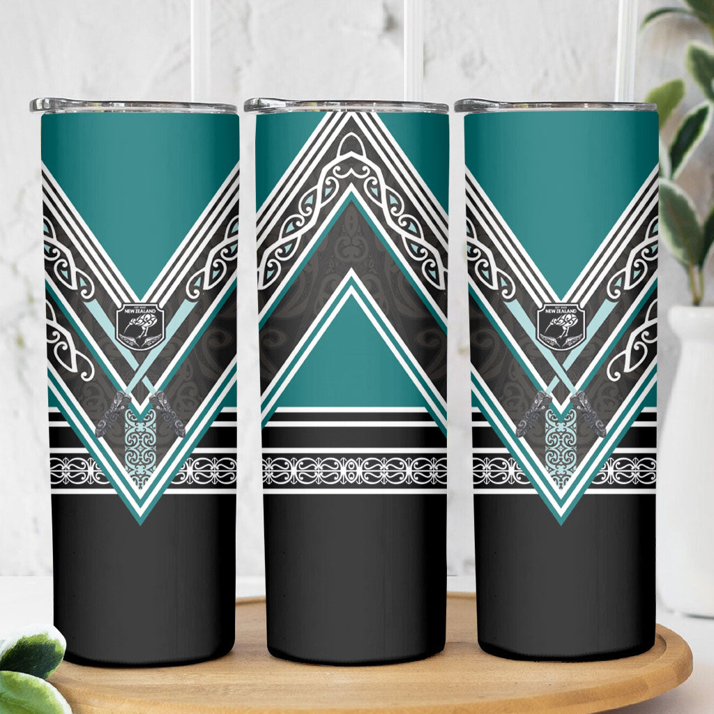 New Zealand Maori Rugby Skinny Tumbler Aotearoa Koru Geometric - Oceanic Color