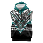 New Zealand Maori Rugby Custom Sleeveless Hoodie Aotearoa Koru Geometric - Oceanic Color