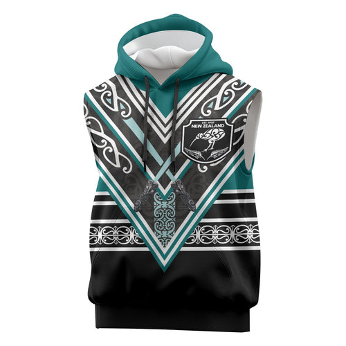 New Zealand Maori Rugby Custom Sleeveless Hoodie Aotearoa Koru Geometric - Oceanic Color