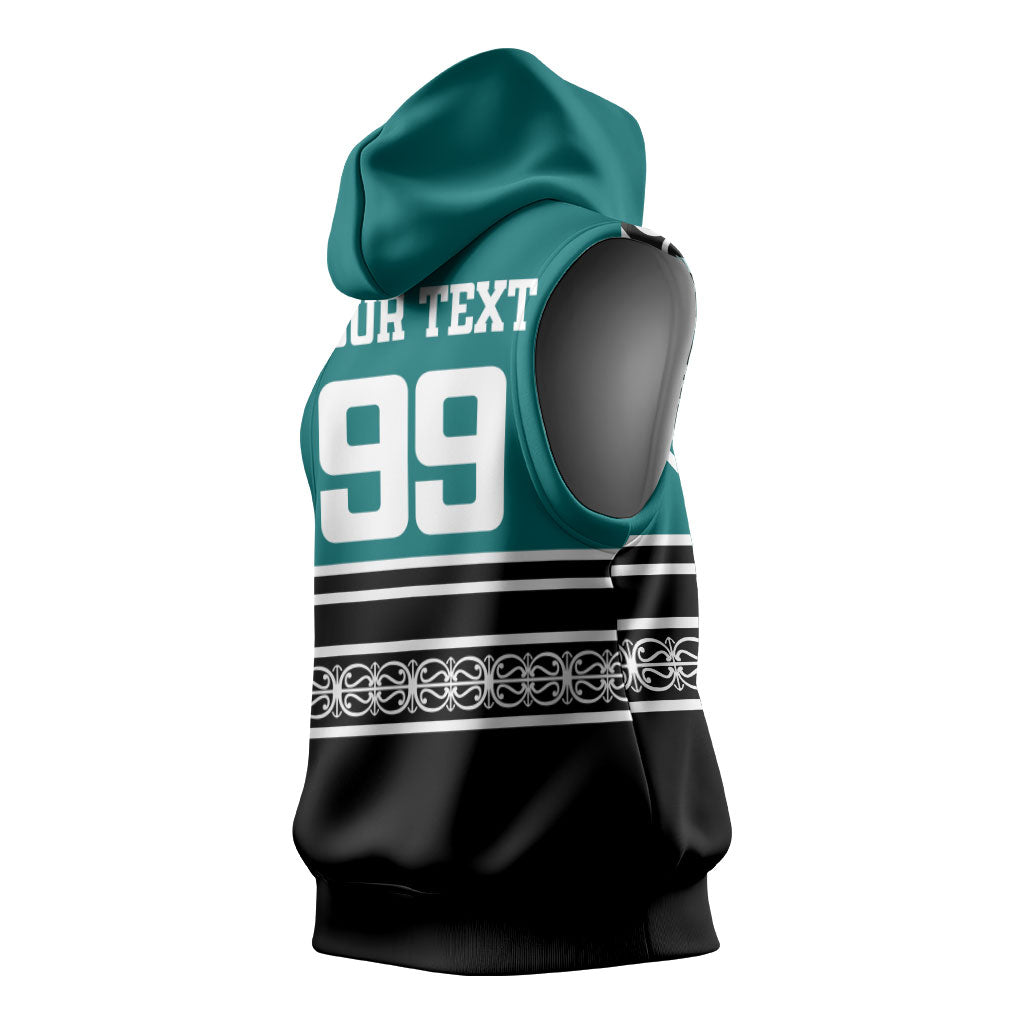 New Zealand Maori Rugby Custom Sleeveless Hoodie Aotearoa Koru Geometric - Oceanic Color