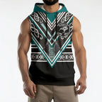 New Zealand Maori Rugby Custom Sleeveless Hoodie Aotearoa Koru Geometric - Oceanic Color
