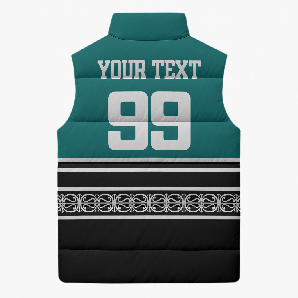 New Zealand Maori Rugby Custom Sleeveless Puffer Jacket Aotearoa Koru Geometric - Oceanic Color