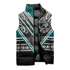 New Zealand Maori Rugby Custom Sleeveless Puffer Jacket Aotearoa Koru Geometric - Oceanic Color
