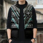 New Zealand Maori Rugby Custom Sleeveless Puffer Jacket Aotearoa Koru Geometric - Oceanic Color