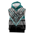 New Zealand Maori Rugby Custom Sleeveless Zip Hoodie Aotearoa Koru Geometric - Oceanic Color