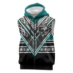 New Zealand Maori Rugby Custom Sleeveless Zip Hoodie Aotearoa Koru Geometric - Oceanic Color