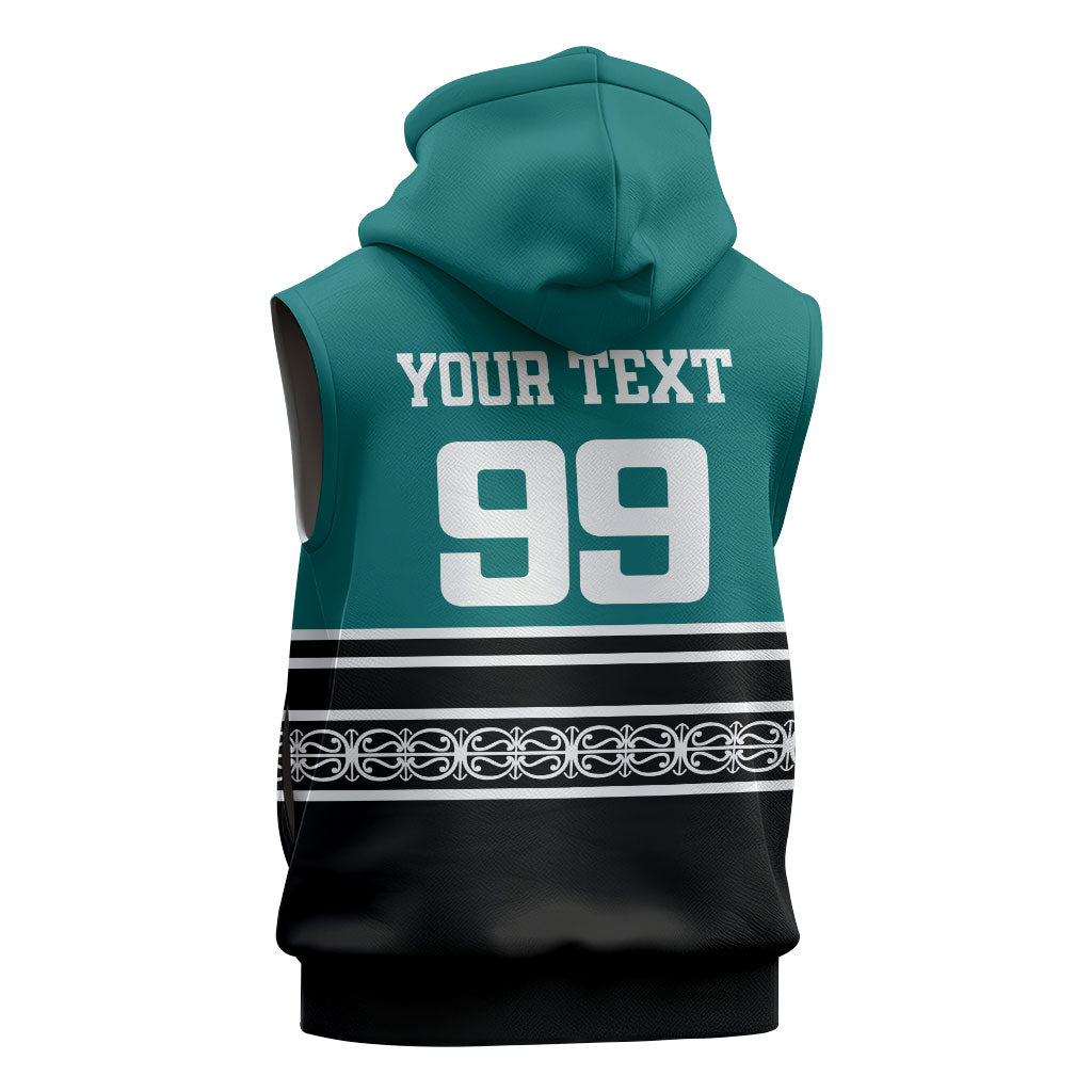 New Zealand Maori Rugby Custom Sleeveless Zip Hoodie Aotearoa Koru Geometric - Oceanic Color