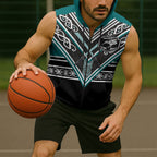 New Zealand Maori Rugby Custom Sleeveless Zip Hoodie Aotearoa Koru Geometric - Oceanic Color