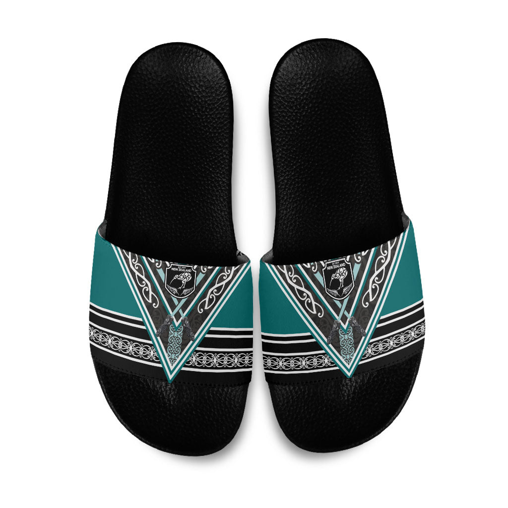 New Zealand Maori Rugby Slide Sandals Aotearoa Koru Geometric - Oceanic Color