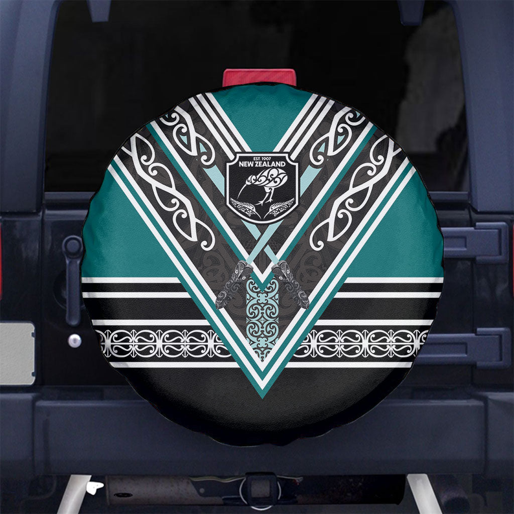 New Zealand Maori Rugby Spare Tire Cover Aotearoa Koru Geometric - Oceanic Color