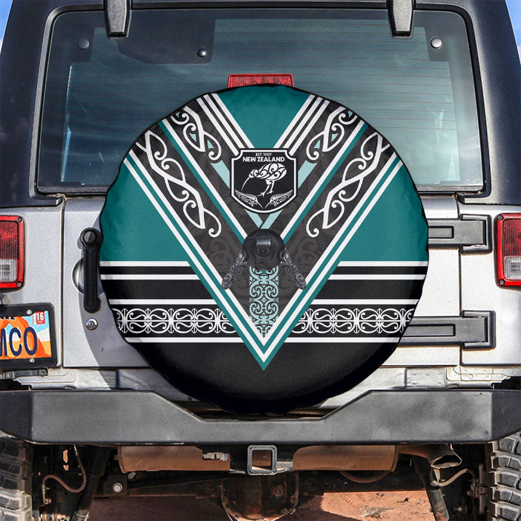 New Zealand Maori Rugby Spare Tire Cover Aotearoa Koru Geometric - Oceanic Color